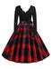 She slips into this 1950s V-Neck Long Sleeves Plaid Swing Dress and suddenly it's a 1950s daydream