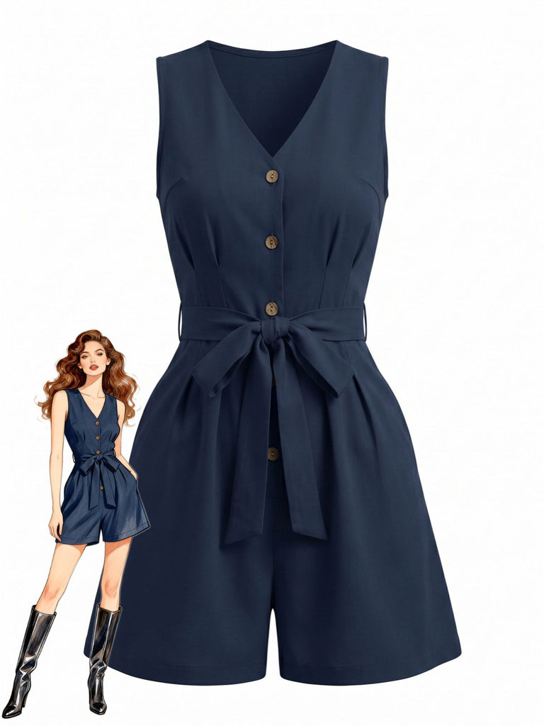 1950s V Neck Vintage Classic Jumpsuit