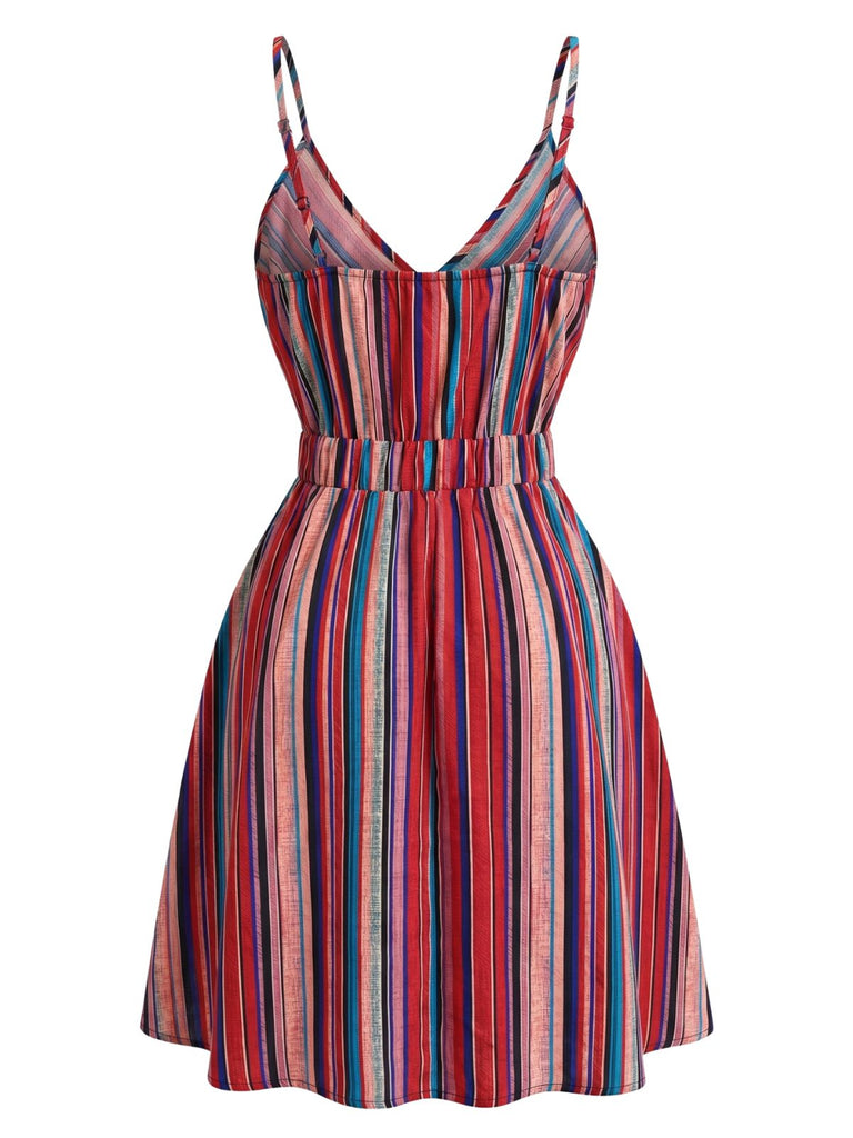 1950s V-Neck Spaghetti Strap Striped Dress 4