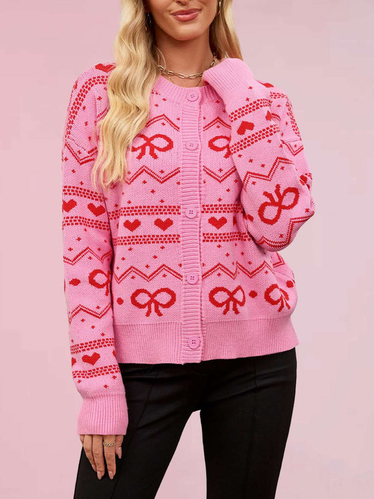 1950s Valentine's Day Heart Pattern Knit Cardigan - vintage fashion, retro style