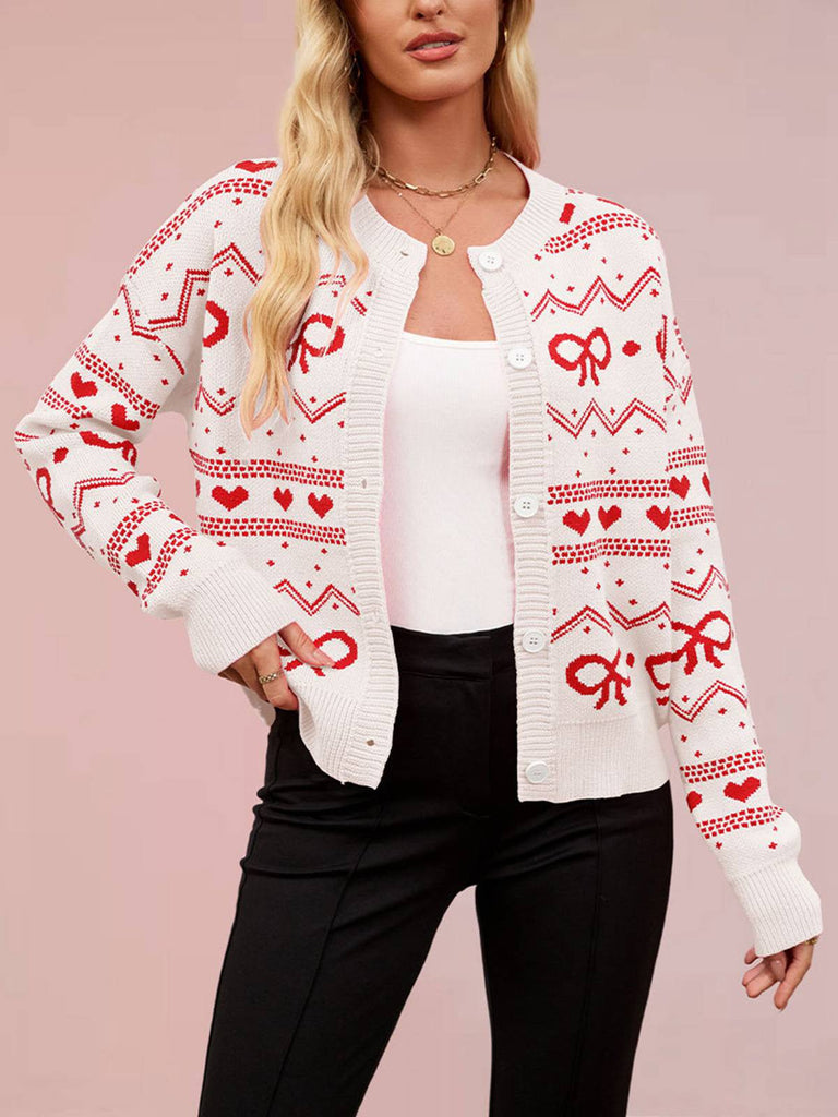 1950s Valentine's Day Heart Pattern Knit Cardigan - vintage fashion, retro style