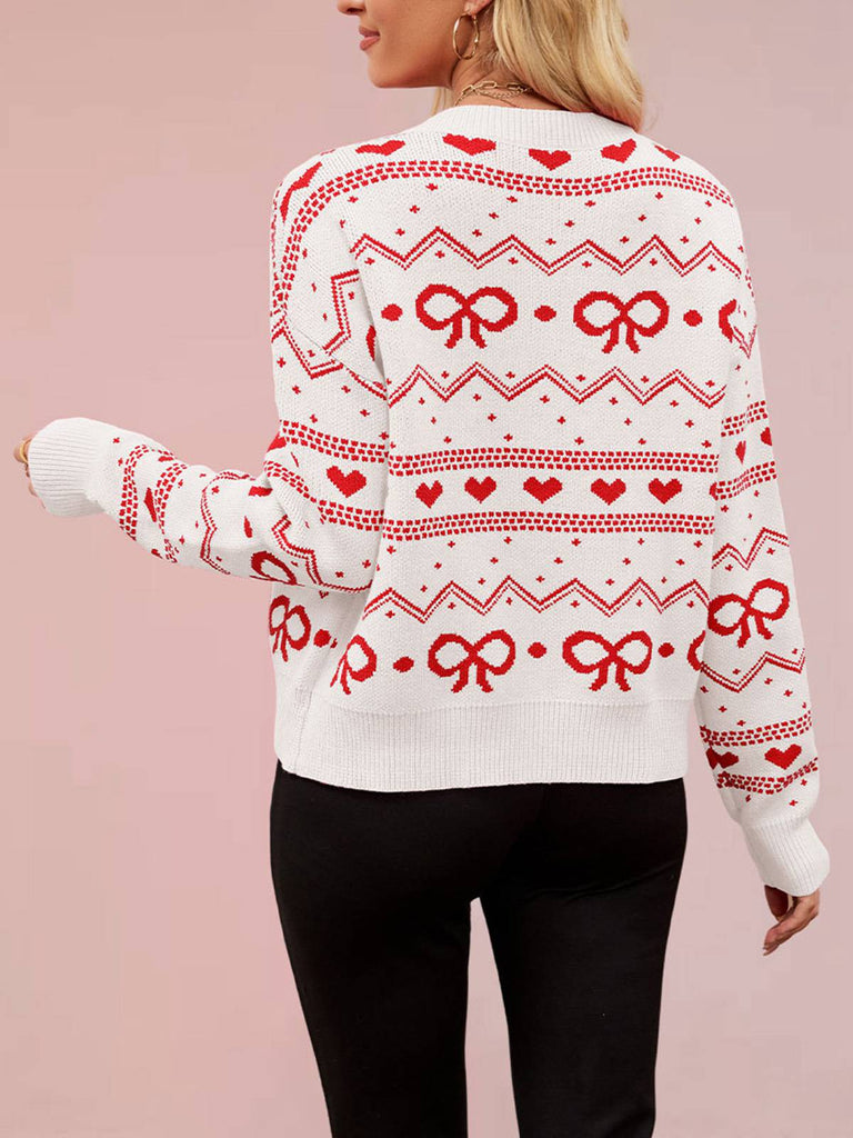 1950s Valentine's Day Heart Pattern Knit Cardigan - vintage fashion, retro style