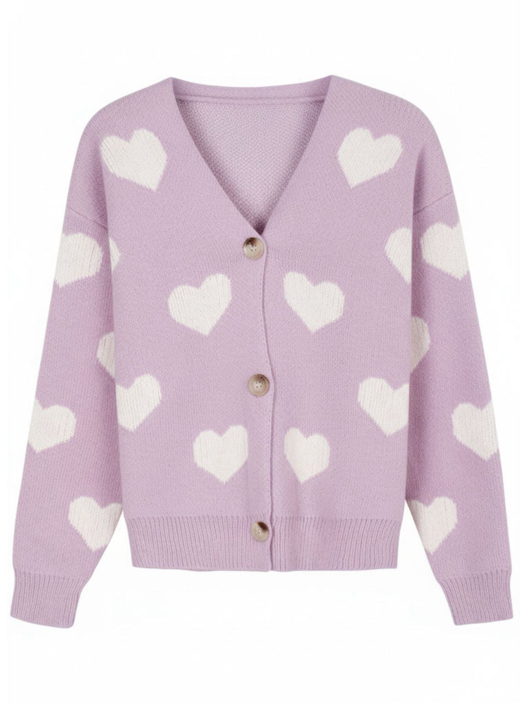 1950s Valentine's Day Heart Print Knit Cardigan - vintage fashion, retro style