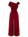 This 1950s Velvet Off Shoulder Button Jumpsuit whispers 1950s secrets to those who notice