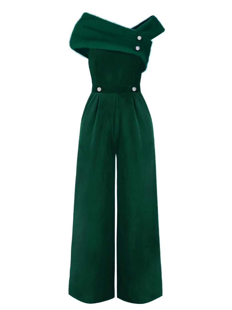 1950s Velvet Off Shoulder Button Jumpsuit — 1950s style that transcends decades