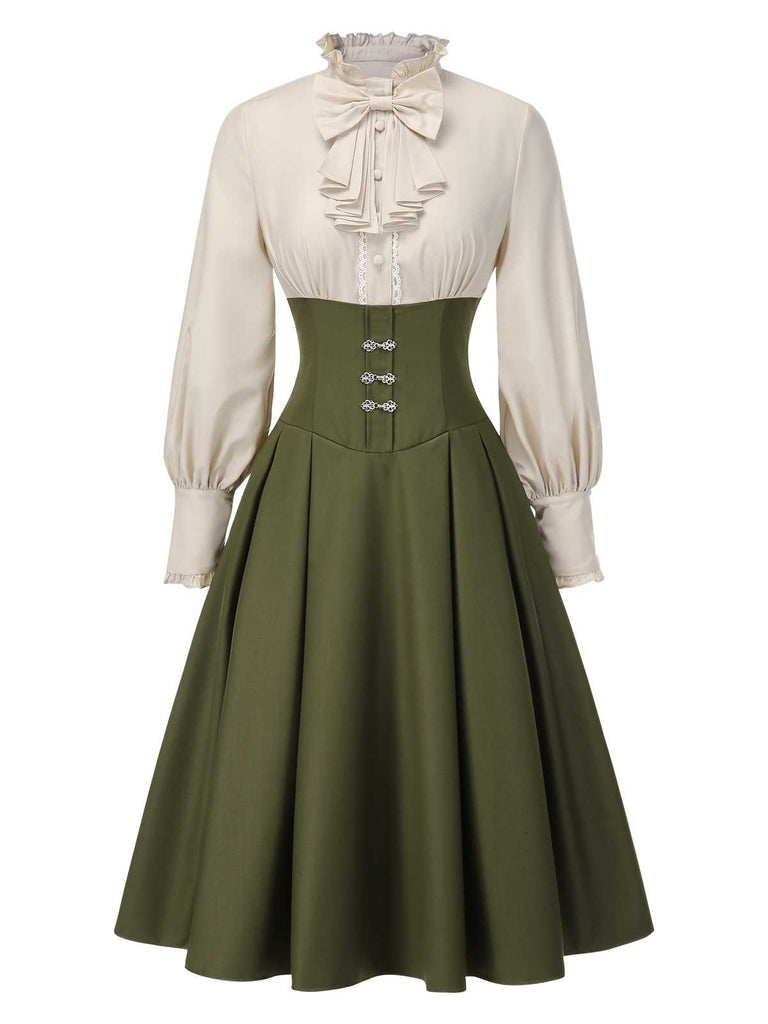 1950s Victorian Bow Tie Ruffled Long Sleeve Dress - vintage dress, retro fashion, rockabilly