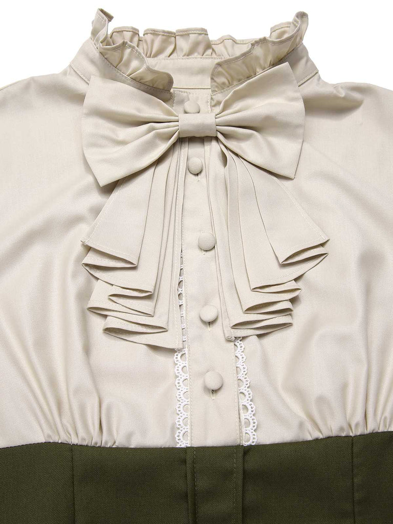 1950s Victorian Bow Tie Ruffled Long Sleeve Dress - vintage dress, retro fashion, rockabilly