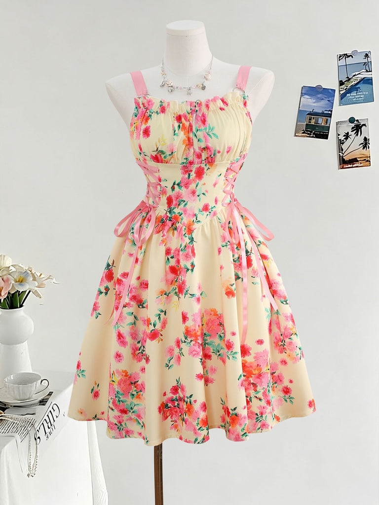 1950s Vintage Floral Lace-Up Swing Dress, vintage dress, retro fashion, rockabilly, pin-up fashion - perfect for women who love vintage and retro fashion