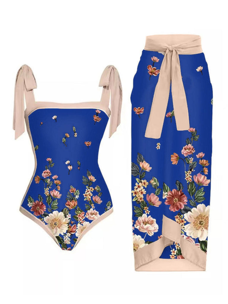 1950s Vintage Floral Swimsuit & Cover-Up: 1950s Riviera elegance, reimagined for her