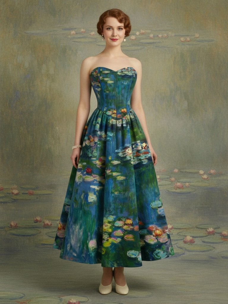 [Pre-Sale] Blue 1950s Water Lily Sweetheart Strapless Dress, vintage dress, retro fashion, rockabilly, pin-up fashion - perfect for women who love vintage and retro fashion