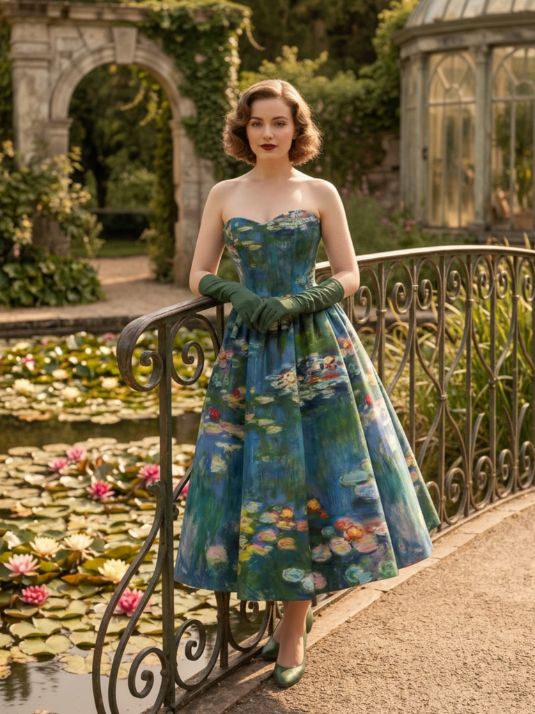 [Pre-Sale] Blue 1950s Water Lily Sweetheart Strapless Dress, vintage dress, retro fashion, rockabilly, pin-up fashion - perfect for women who love vintage and retro fashion