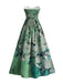 Blue 1950s Water Lily Sweetheart Strapless Dress