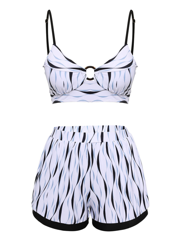 1950s Water Ripple Patchwork Strap Swimsuit, vintage swimsuit, pin-up swimwear - perfect for women who love vintage and retro fashion