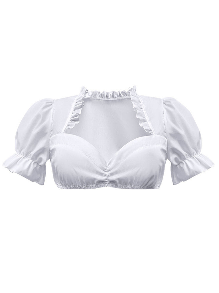 White 1950s Solid Sweetheart Neck Puff Sleeve Crop Top - vintage fashion, retro style, pure white