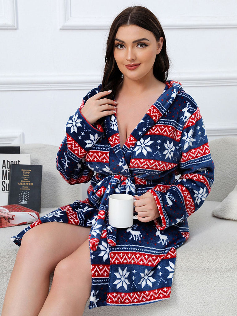 1950s Winter Print Plush Hooded Robe - vintage fashion, retro style