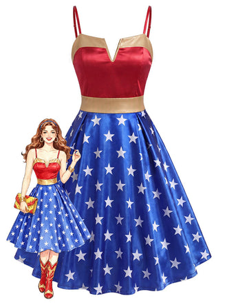 1950s Wonder Woman Star Print Swing Party Dress, vintage dress, retro fashion, rockabilly, pin-up fashion - vintage inspired fashion