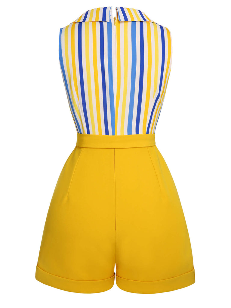 1950s Yellow White Blue Striped Lapel Romper, vintage romper, retro jumpsuit - perfect for women who love vintage and retro fashion