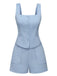 2PCS 1960s Wide Strap Button Square Neck Top & Shorts - vintage fashion, retro style