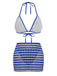 3PCS Blue 1960s Halter Striped Bikini Set & Cover Up - vintage fashion, retro style