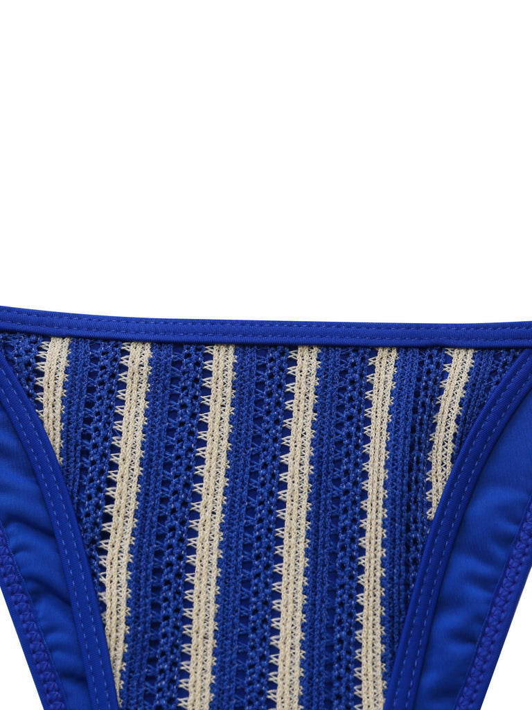3PCS Blue 1960s Halter Striped Bikini Set & Cover Up - vintage fashion, retro style