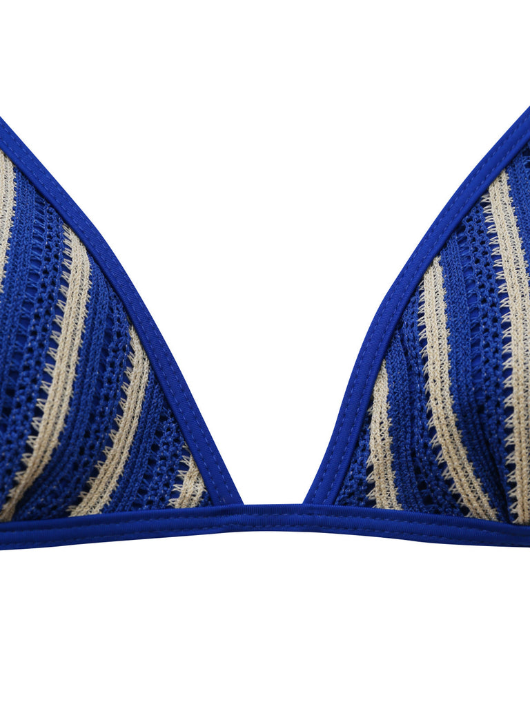 3PCS Blue 1960s Halter Striped Bikini Set & Cover Up - vintage fashion, retro style