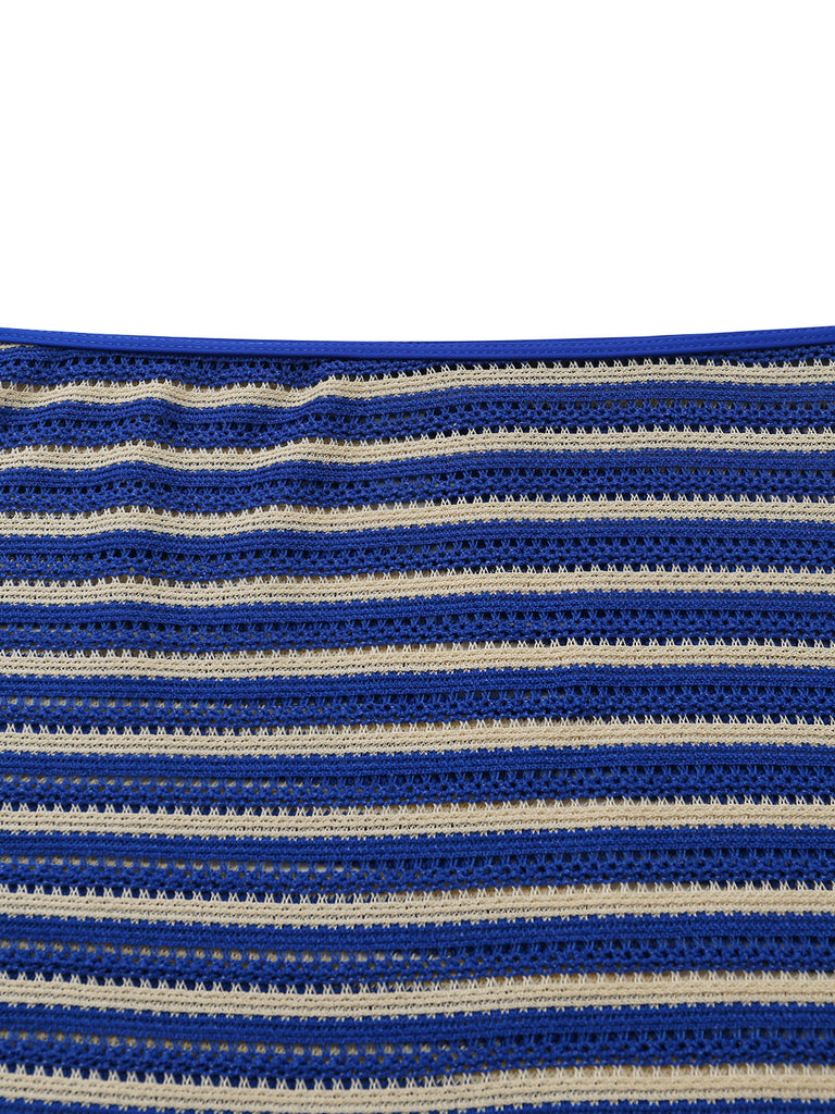3PCS Blue 1960s Halter Striped Bikini Set & Cover Up - vintage fashion, retro style