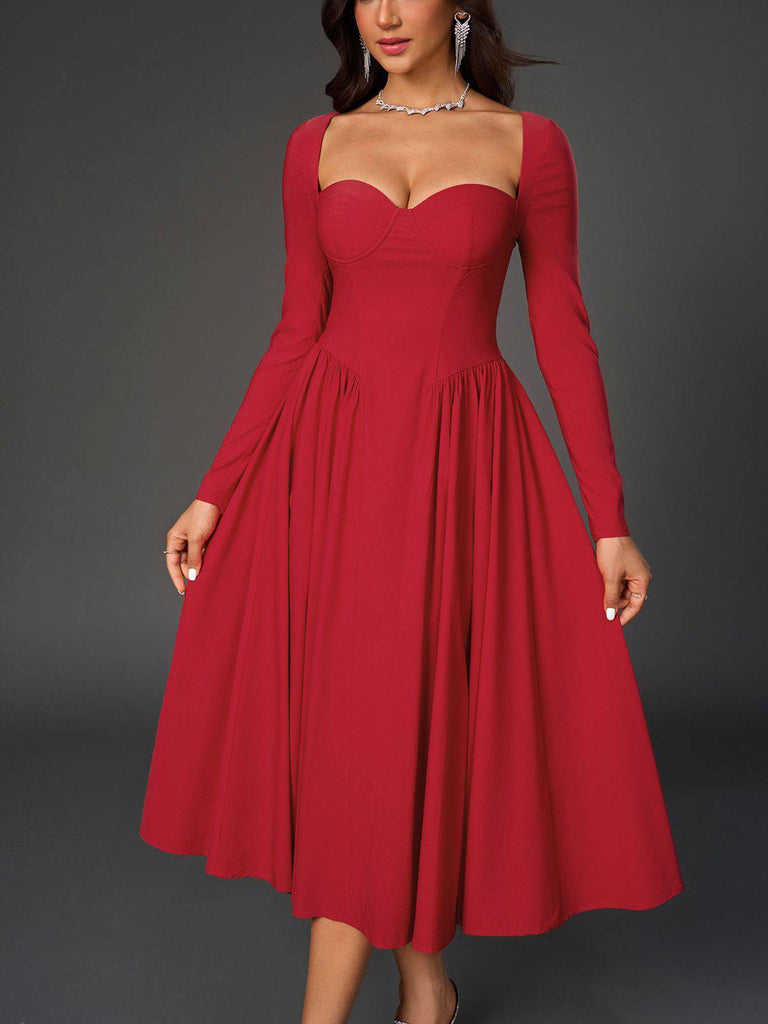 1960s Backless Lace-Up Pleated Midi Dress - vintage dress, retro fashion
