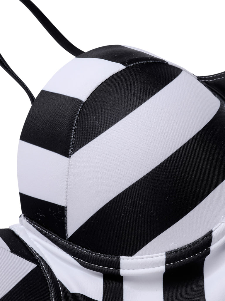 1960s Black White Contrast Stripes Swimsuit, vintage swimsuit, pin-up swimwear - perfect for women who love vintage and retro fashion