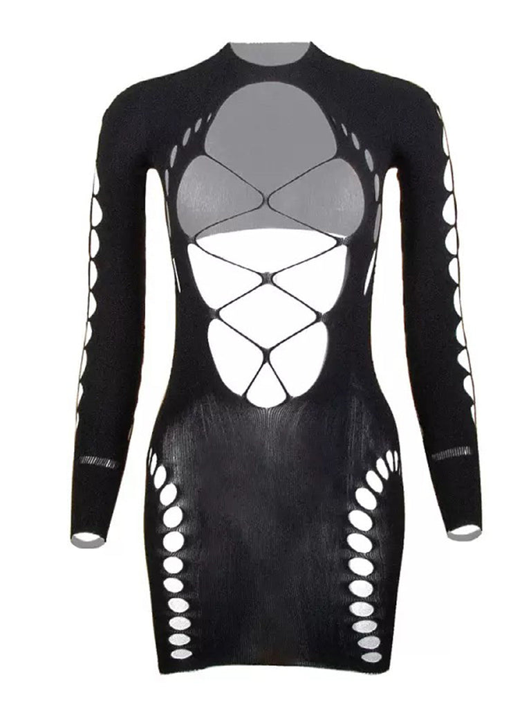 1960s Bodycon Long Sleeve One Piece Sleepwear