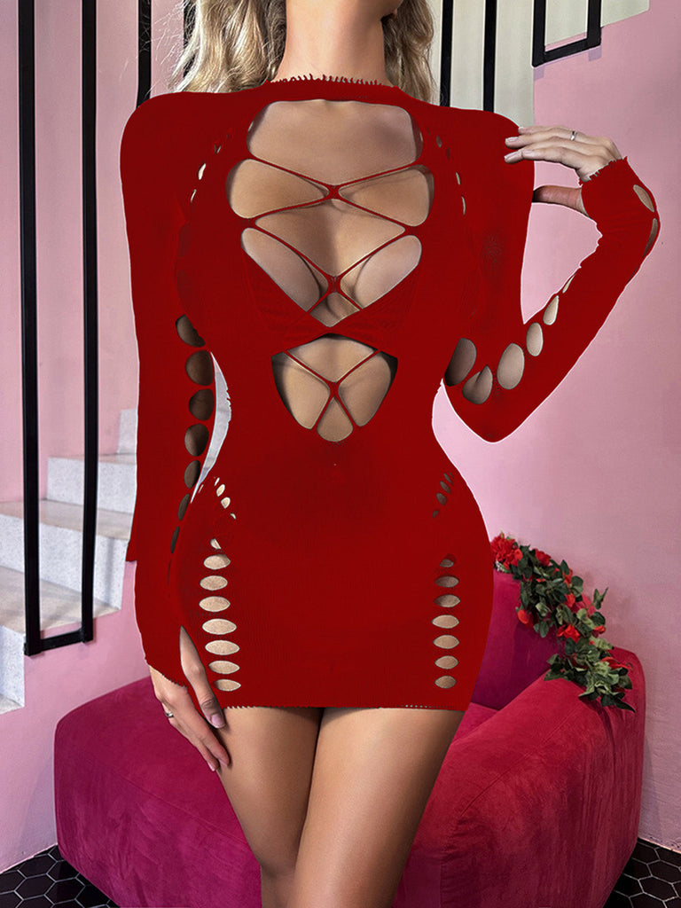 1960s Bodycon Long Sleeve One Piece Sleepwear 9