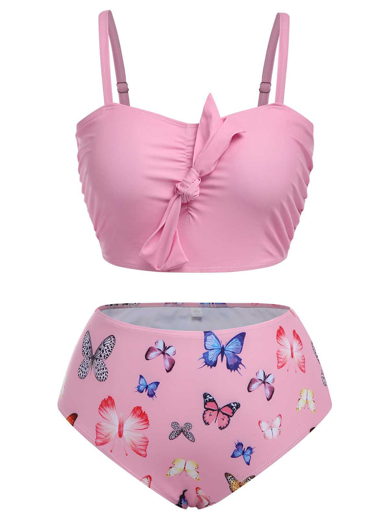 1960s Butterflies Bow Decor Swimsuit: 1960s Riviera elegance, reimagined for her