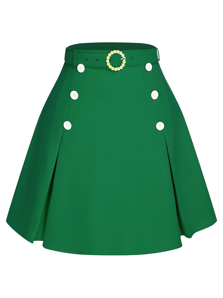 1960s Button Solid Belted Skirt: 1960s grace for the woman who dances through life