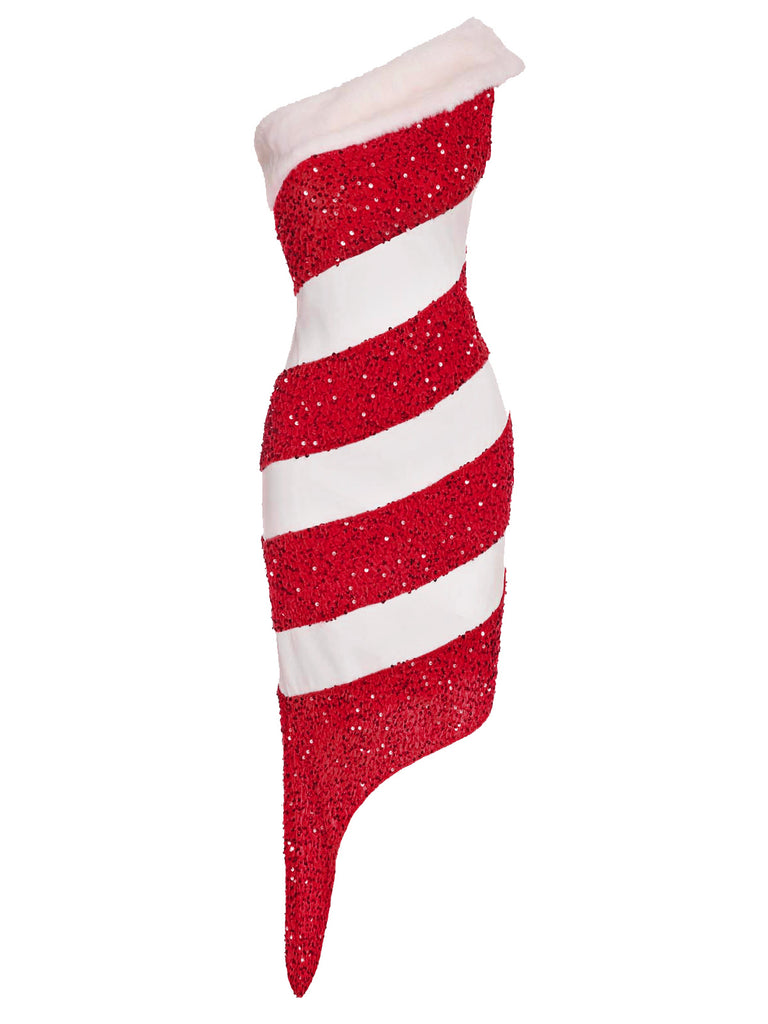 1960s Candy Cane One-Shoulder Dress: timeless style reimagined