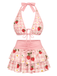 1960s Cherry Print Tie-Front Layered Bikini Set - vintage fashion, retro style, elegant red
