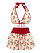 1960s Cherry Print Tie-Front Layered Bikini Set - vintage fashion, retro style, elegant red