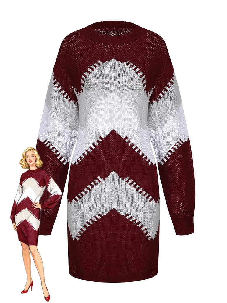 1960s Colorblock Knit Sweater Dress - vintage dress, retro fashion