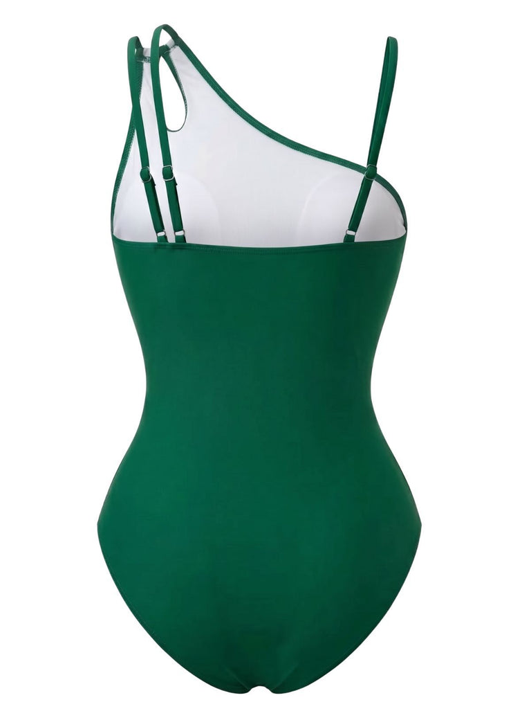 1960s Colorblock Solid One-Shoulder Swimsuit, vintage swimsuit, pin-up swimwear - perfect for women who love vintage and retro fashion