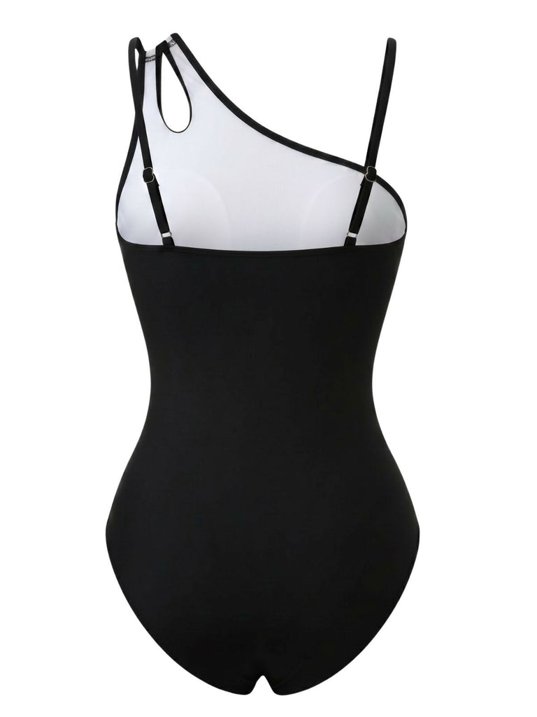 1960s Colorblock Solid One-Shoulder Swimsuit, vintage swimsuit, pin-up swimwear - perfect for women who love vintage and retro fashion