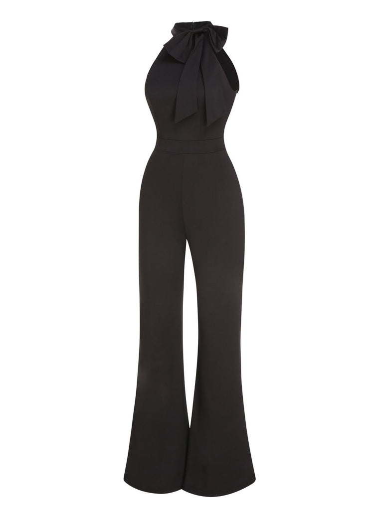 1960s Crewl Halter Bow Solid Jumpsuit, vintage romper, retro jumpsuit - perfect for women who love vintage and retro fashion