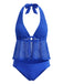 1960s Crochet Mesh Halter Tie-Front Tankini Swimsuit Set - vintage swimsuit, pin-up swimwear for vintage lovers