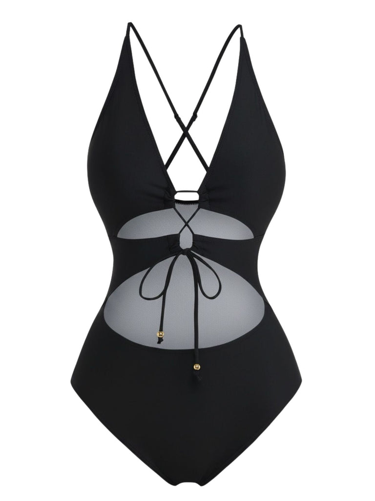 1960s Cutout Lace-Up Plunging One-Piece Swimsuit, vintage swimsuit, pin-up swimwear - perfect for women who love vintage and retro fashion