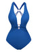1960s Deep-V Ruched Metal Ring One-Piece Swimsuit - vintage swimwear, retro swimsuit, pin-up style for vintage lovers