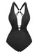 1960s Deep-V Ruched Metal Ring One-Piece Swimsuit | vintage swimwear, retro swimsuit, pin-up style - perfect for retro fashion enthusiasts