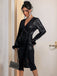 Black 1960s Faux Leather Belted Feather Sleeve Dress - vintage dress, retro fashion, classic black