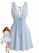 Blue 1960s Sleeveless Deep V-Neck Backless Striped Dress - vintage dress, retro fashion