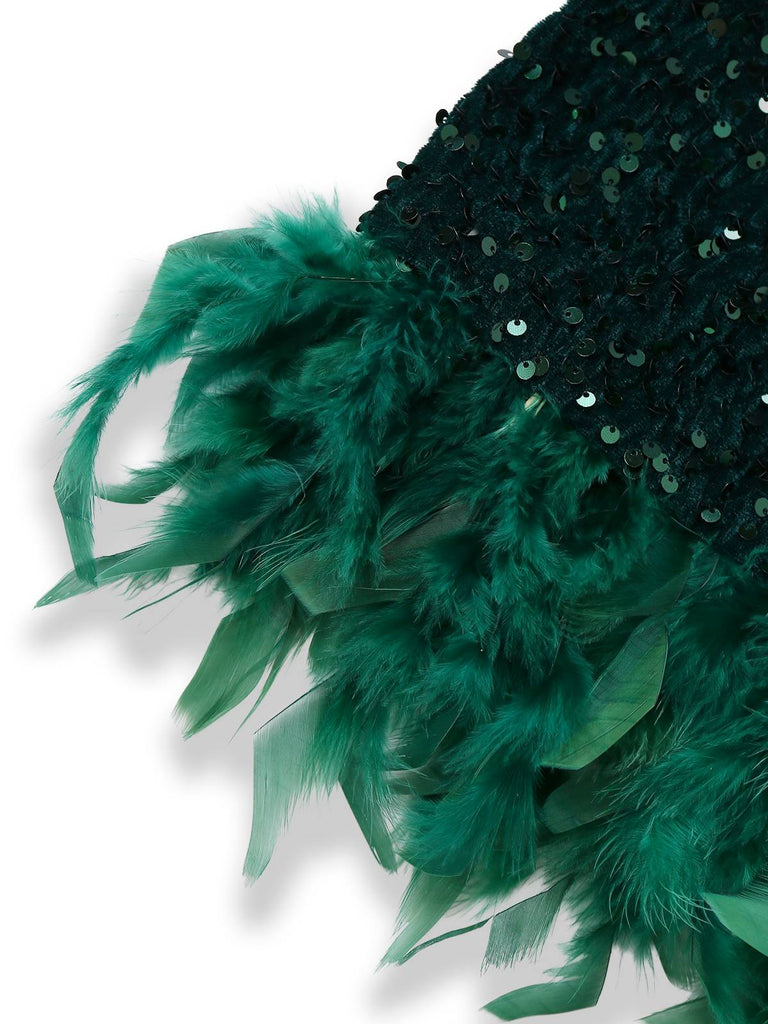 Green 1960s Off-Shoulder Sequined Feather Bodycon Dress - vintage dress, retro fashion
