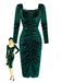 Green 1960s Velvet Ruched Long Sleeve Bodycon Dress - vintage dress, retro fashion