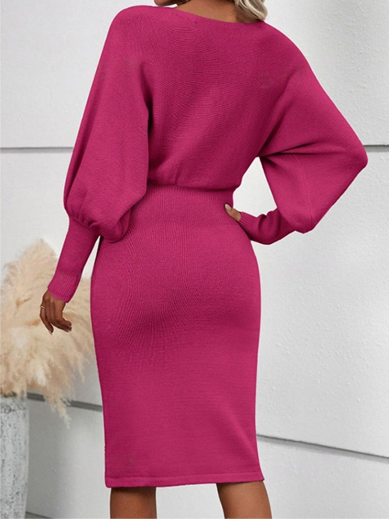 1960s Lantern Sleeve Cinched Waist Bodycon Knit Dress - vintage dress, retro fashion