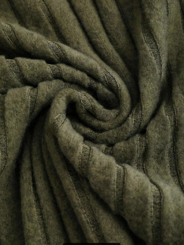 Olive Green 1960s Plaid Accent Button Detail Ribbed Dress - vintage dress, retro fashion