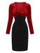Red & Black 1960s Velvet Twisted V-Neck Bodycon Dress - vintage dress, retro fashion, classic black